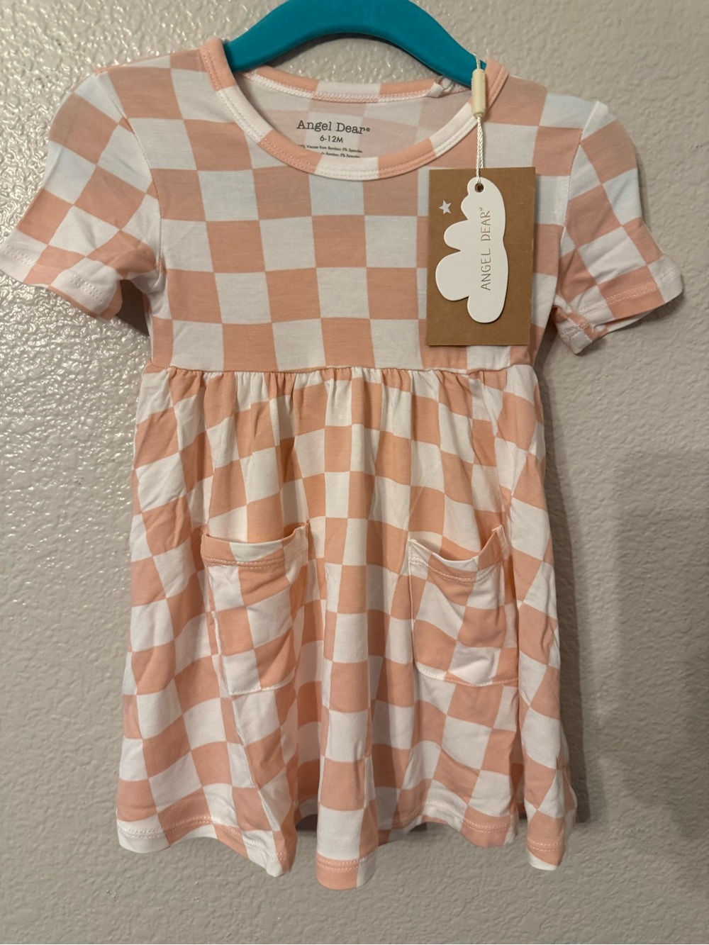 Angel Dear Peach & White Checkerboard Kids Dress